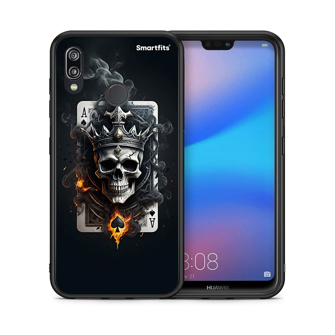 Θήκη Huawei P20 Lite Skull King Ace από τη Smartfits με σχέδιο στο πίσω μέρος και μαύρο περίβλημα | Huawei P20 Lite Skull King Ace case with colorful back and black bezels