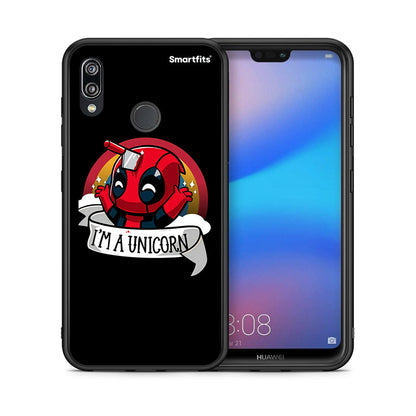 Θήκη Huawei P20 Lite Unicorn Deadpool από τη Smartfits με σχέδιο στο πίσω μέρος και μαύρο περίβλημα | Huawei P20 Lite Unicorn Deadpool case with colorful back and black bezels