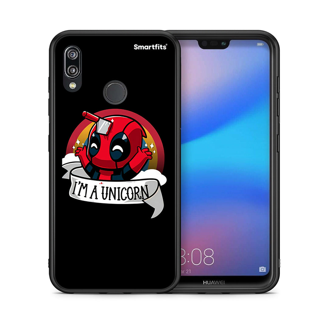 Θήκη Huawei P20 Lite Unicorn Deadpool από τη Smartfits με σχέδιο στο πίσω μέρος και μαύρο περίβλημα | Huawei P20 Lite Unicorn Deadpool case with colorful back and black bezels