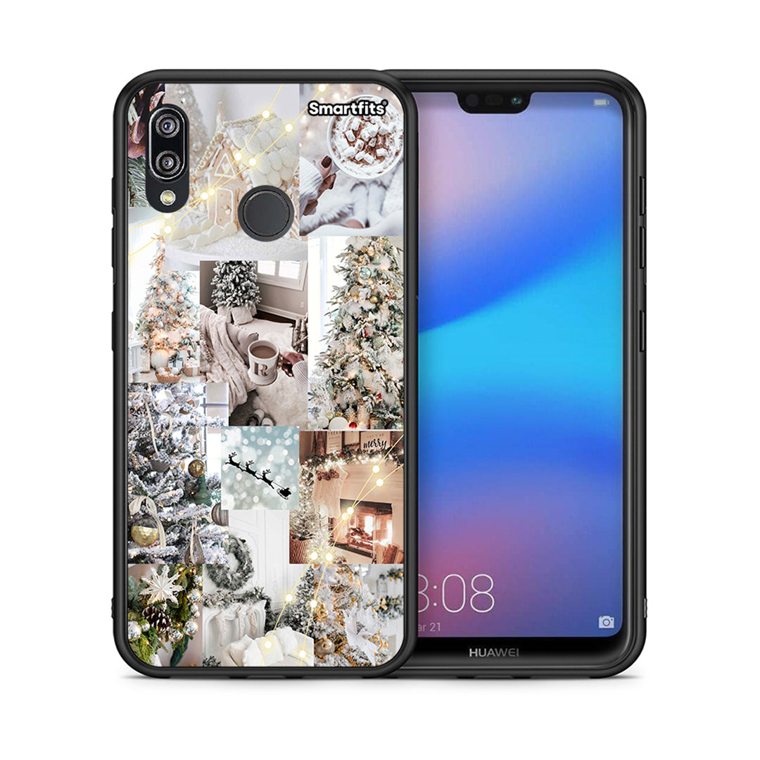 Θήκη Huawei P20 Lite White Christmas από τη Smartfits με σχέδιο στο πίσω μέρος και μαύρο περίβλημα | Huawei P20 Lite White Christmas case with colorful back and black bezels