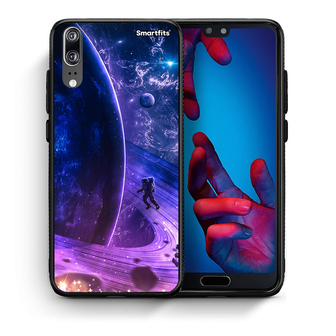 Θήκη Huawei P20 Lost Astronaut από τη Smartfits με σχέδιο στο πίσω μέρος και μαύρο περίβλημα | Huawei P20 Lost Astronaut case with colorful back and black bezels