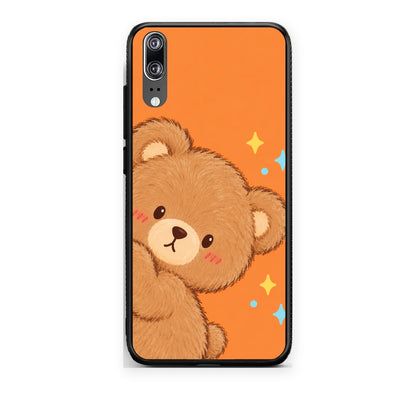 Θήκη Huawei P20 Peekaboo Teddy on Orange από τη Smartfits με σχέδιο στο πίσω μέρος και μαύρο περίβλημα | Huawei P20 Peekaboo Teddy on Orange case with colorful back and black bezels