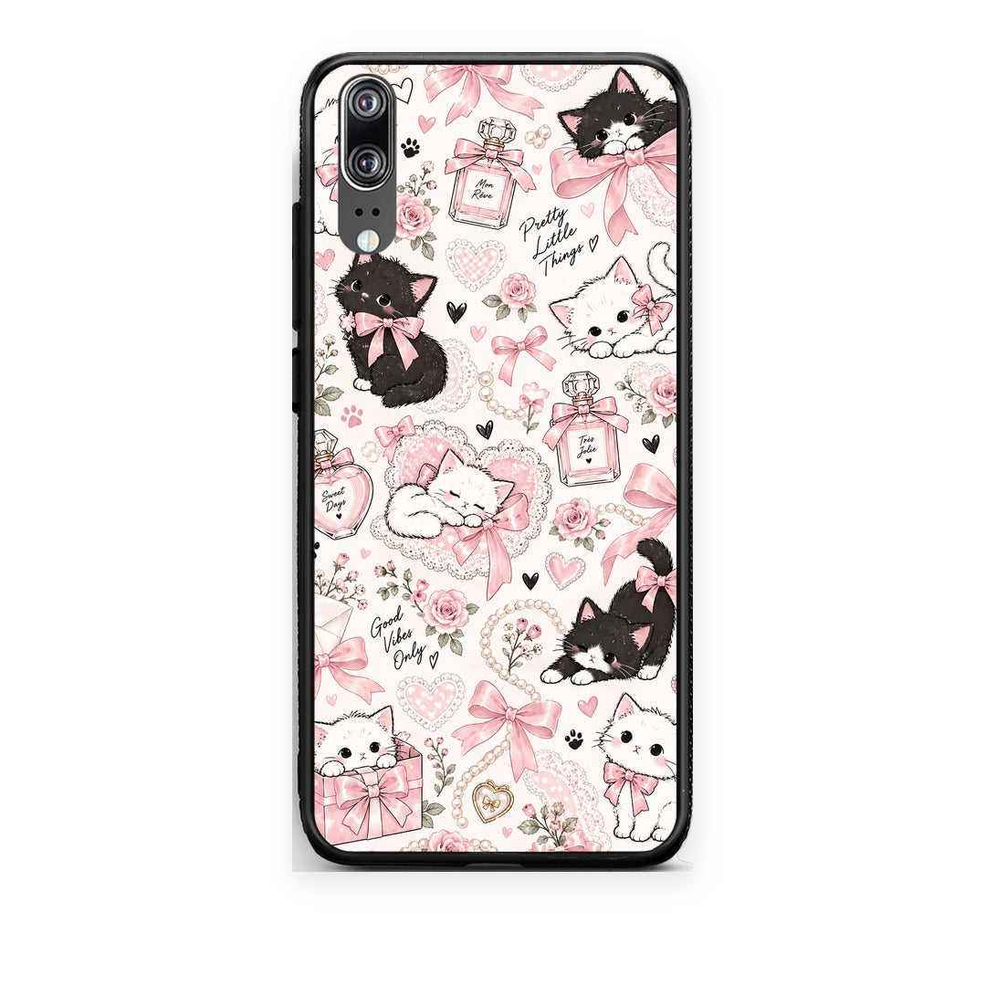 Θήκη Huawei P20 Pink Bows and Kittens Collage από τη Smartfits με σχέδιο στο πίσω μέρος και μαύρο περίβλημα | Huawei P20 Pink Bows and Kittens Collage case with colorful back and black bezels