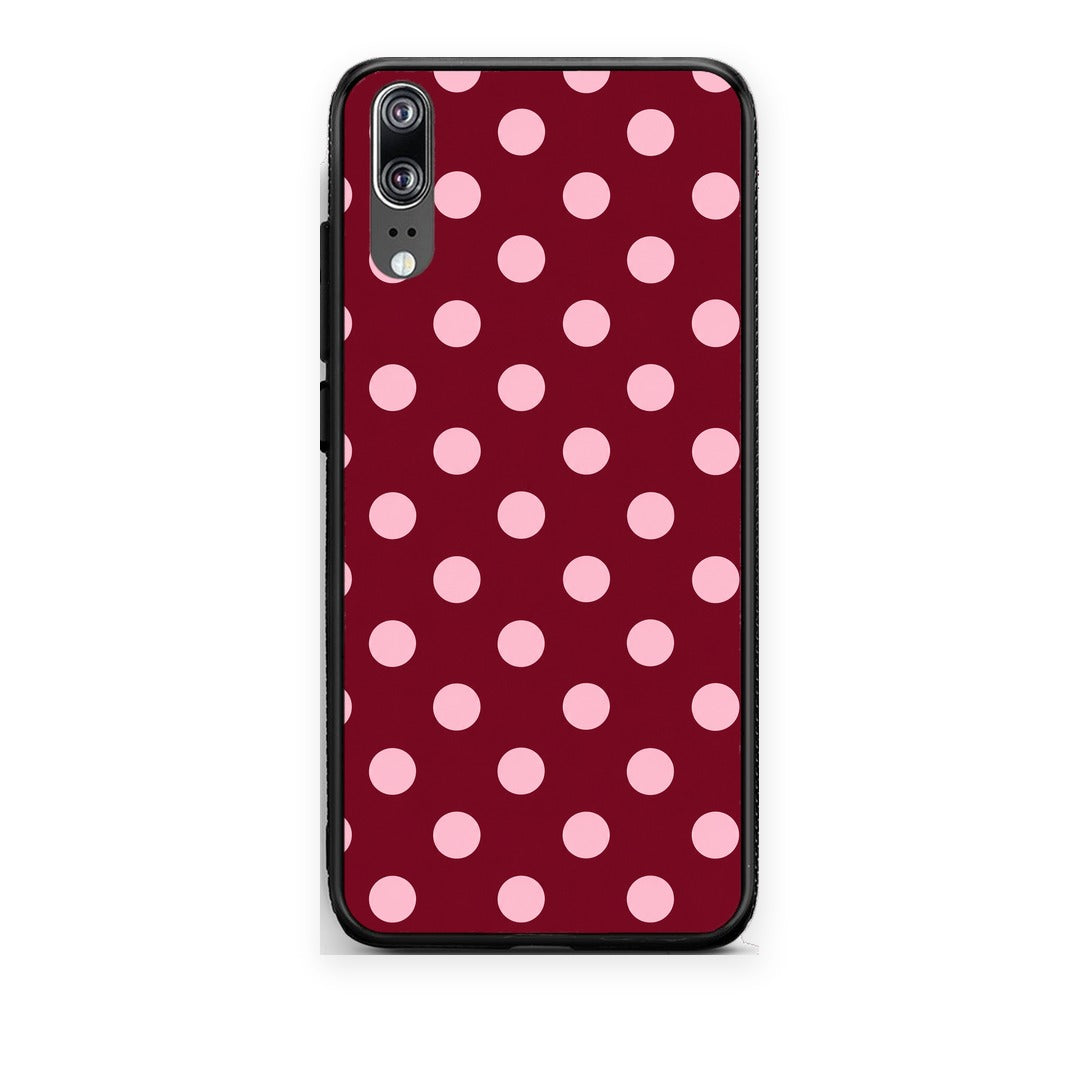 Θήκη Huawei P20 Pink Polka Dots on Burgundy από τη Smartfits με σχέδιο στο πίσω μέρος και μαύρο περίβλημα | Huawei P20 Pink Polka Dots on Burgundy case with colorful back and black bezels