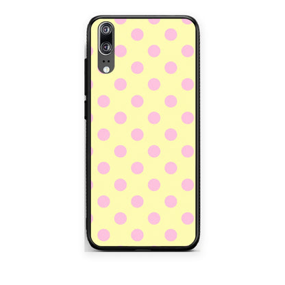 Θήκη Huawei P20 Pink Polka Dots on Yellow από τη Smartfits με σχέδιο στο πίσω μέρος και μαύρο περίβλημα | Huawei P20 Pink Polka Dots on Yellow case with colorful back and black bezels