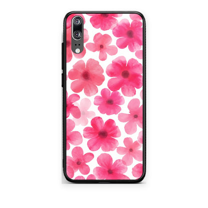 Θήκη Huawei P20 Pink Watercolour Flowers on White από τη Smartfits με σχέδιο στο πίσω μέρος και μαύρο περίβλημα | Huawei P20 Pink Watercolour Flowers on White case with colorful back and black bezels