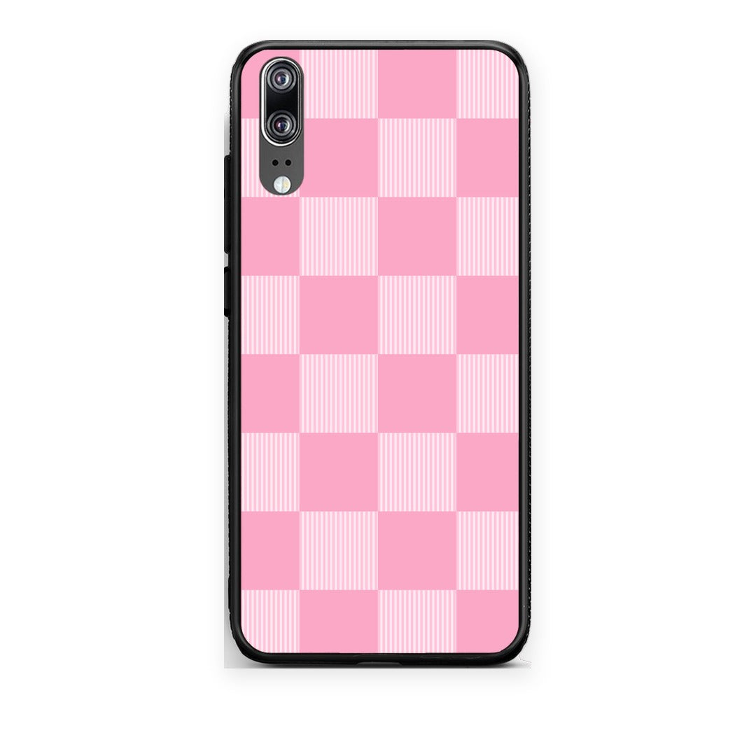 Θήκη Huawei P20 Pink and White Striped Checks από τη Smartfits με σχέδιο στο πίσω μέρος και μαύρο περίβλημα | Huawei P20 Pink and White Striped Checks case with colorful back and black bezels