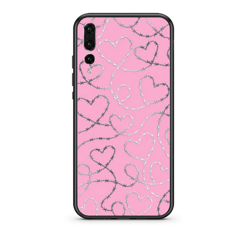 Θήκη Huawei P20 Pro Barbed Wire Hearts on Pink από τη Smartfits με σχέδιο στο πίσω μέρος και μαύρο περίβλημα | Huawei P20 Pro Barbed Wire Hearts on Pink case with colorful back and black bezels