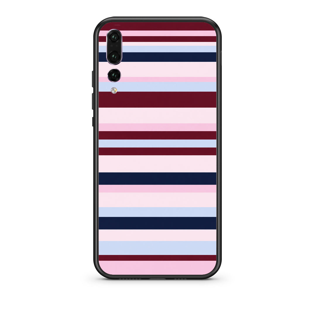 Θήκη Huawei P20 Pro Burgundy Pink and Blue Horizontal Stripes από τη Smartfits με σχέδιο στο πίσω μέρος και μαύρο περίβλημα | Huawei P20 Pro Burgundy Pink and Blue Horizontal Stripes case with colorful back and black bezels