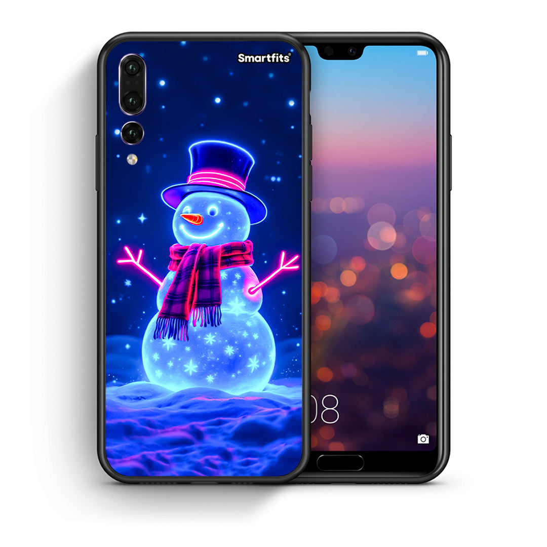 Θήκη Huawei P20 Pro Christmas Neon Snowman από τη Smartfits με σχέδιο στο πίσω μέρος και μαύρο περίβλημα | Huawei P20 Pro Christmas Neon Snowman case with colorful back and black bezels