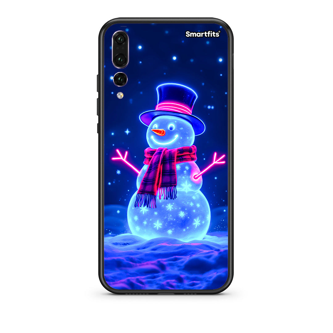 huawei p20 pro Christmas Neon Snowman θήκη από τη Smartfits με σχέδιο στο πίσω μέρος και μαύρο περίβλημα | Smartphone case with colorful back and black bezels by Smartfits
