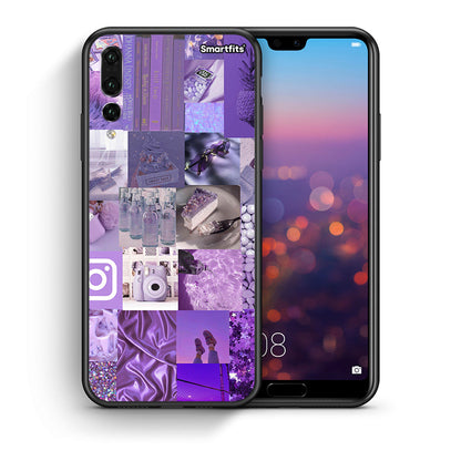 Θήκη Huawei P20 Pro Purple Aesthetic Collage από τη Smartfits με σχέδιο στο πίσω μέρος και μαύρο περίβλημα | Huawei P20 Pro Purple Aesthetic Collage case with colorful back and black bezels