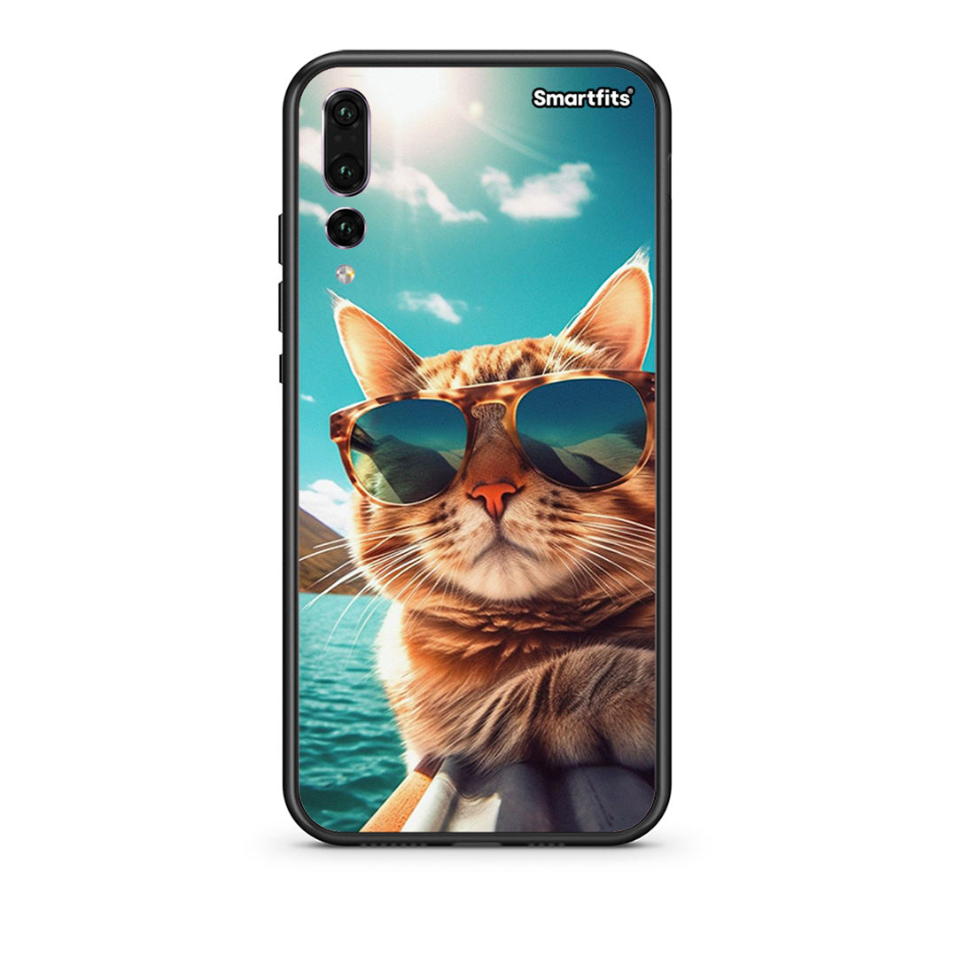 huawei p20 pro Summer Cat θήκη από τη Smartfits με σχέδιο στο πίσω μέρος και μαύρο περίβλημα | Smartphone case with colorful back and black bezels by Smartfits