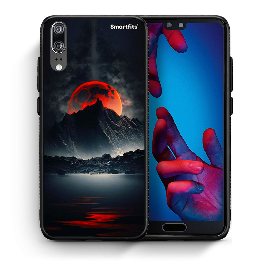 Θήκη Huawei P20 Red Full Moon από τη Smartfits με σχέδιο στο πίσω μέρος και μαύρο περίβλημα | Huawei P20 Red Full Moon case with colorful back and black bezels