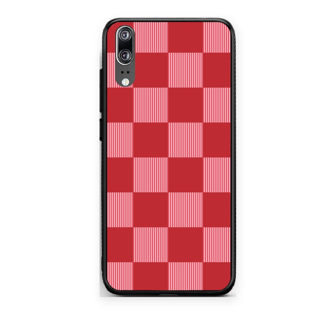 Θήκη Huawei P20 Red and Pink Striped Checks από τη Smartfits με σχέδιο στο πίσω μέρος και μαύρο περίβλημα | Huawei P20 Red and Pink Striped Checks case with colorful back and black bezels