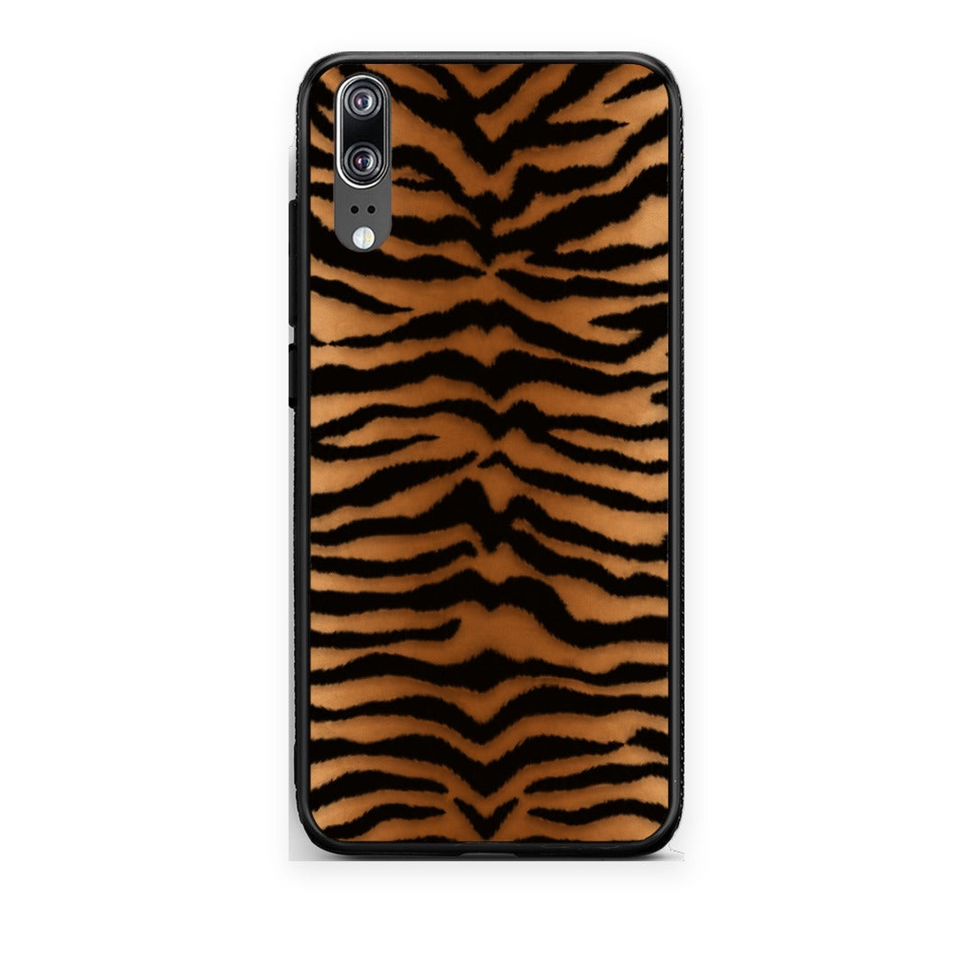 Θήκη Huawei P20 Tiger Print Orange and Black από τη Smartfits με σχέδιο στο πίσω μέρος και μαύρο περίβλημα | Huawei P20 Tiger Print Orange and Black case with colorful back and black bezels