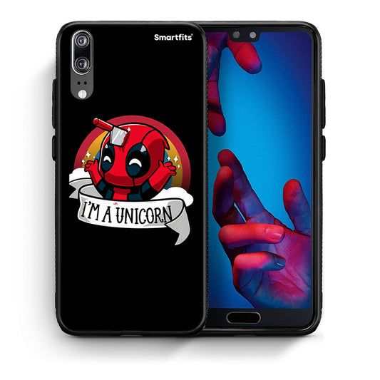 Θήκη Huawei P20 Unicorn Deadpool από τη Smartfits με σχέδιο στο πίσω μέρος και μαύρο περίβλημα | Huawei P20 Unicorn Deadpool case with colorful back and black bezels