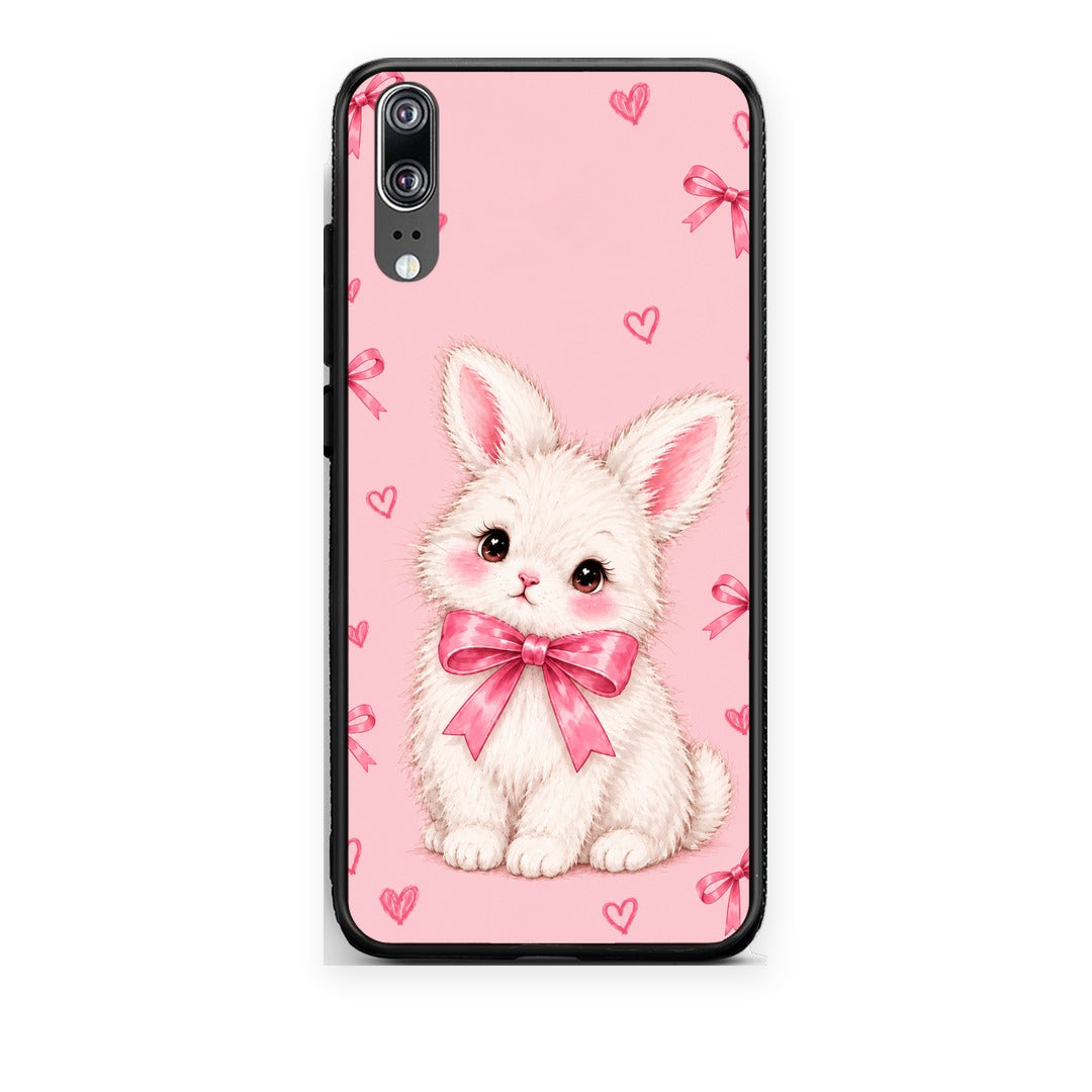 Θήκη Huawei P20 White Bunny and Pink Bows από τη Smartfits με σχέδιο στο πίσω μέρος και μαύρο περίβλημα | Huawei P20 White Bunny and Pink Bows case with colorful back and black bezels