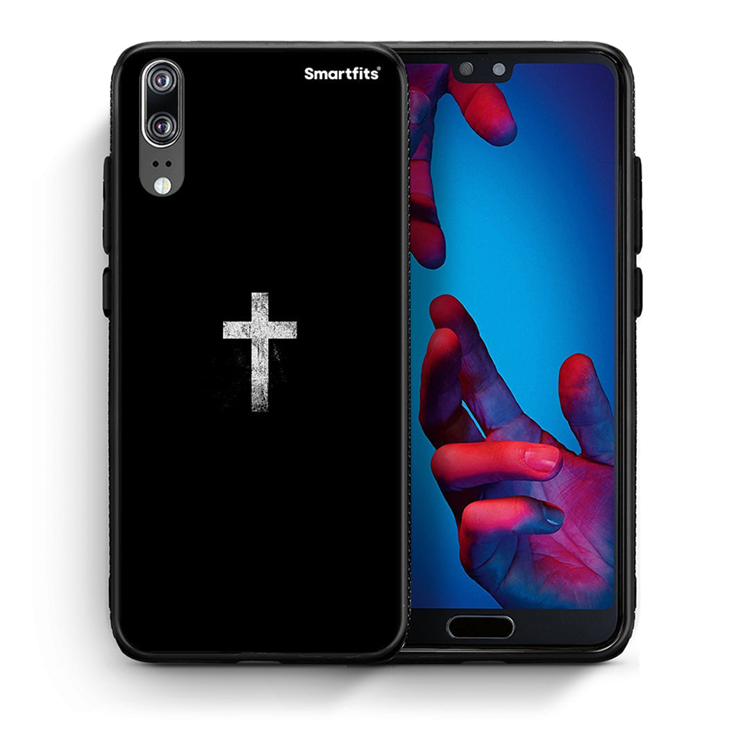 Θήκη Huawei P20 White Cross από τη Smartfits με σχέδιο στο πίσω μέρος και μαύρο περίβλημα | Huawei P20 White Cross case with colorful back and black bezels