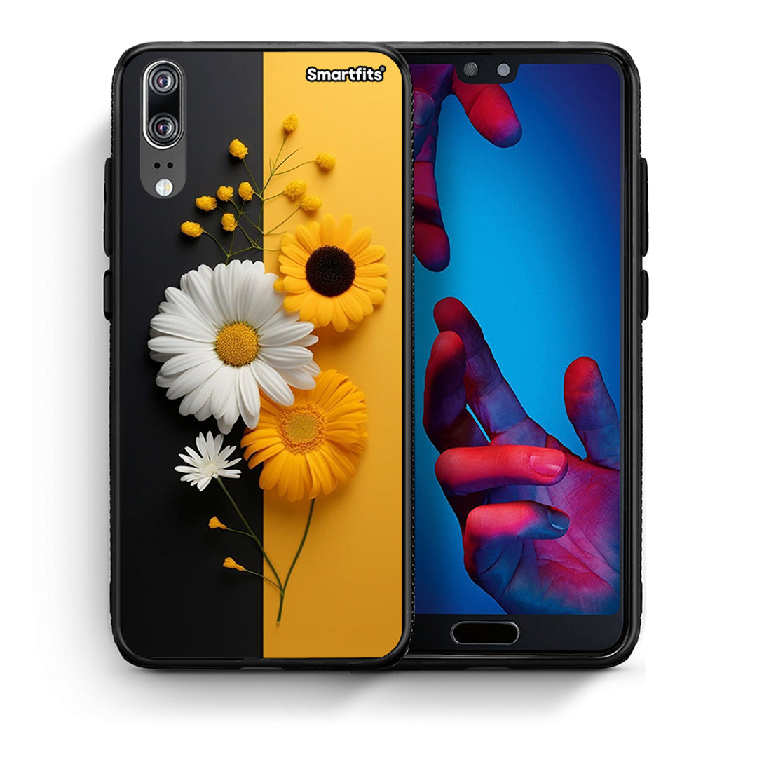 Θήκη Huawei P20 Yellow Daisies από τη Smartfits με σχέδιο στο πίσω μέρος και μαύρο περίβλημα | Huawei P20 Yellow Daisies case with colorful back and black bezels