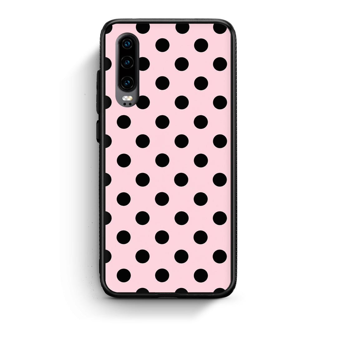 Θήκη Huawei P30 Black Polka Dots on Pink από τη Smartfits με σχέδιο στο πίσω μέρος και μαύρο περίβλημα | Huawei P30 Black Polka Dots on Pink case with colorful back and black bezels