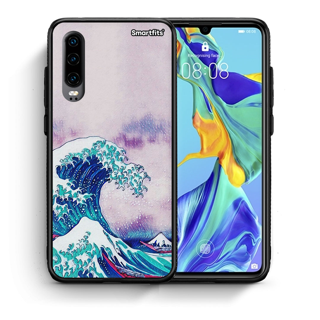 Θήκη Huawei P30 Blue Waves από τη Smartfits με σχέδιο στο πίσω μέρος και μαύρο περίβλημα | Huawei P30 Blue Waves case with colorful back and black bezels