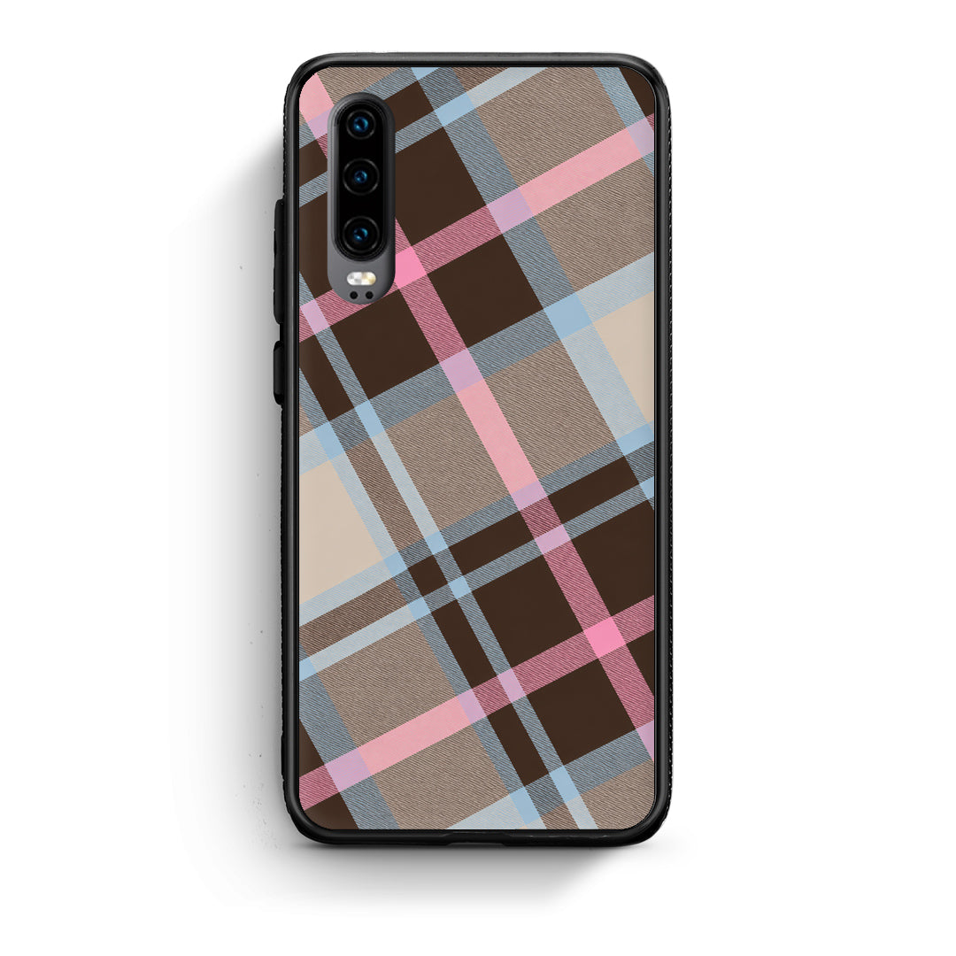 Θήκη Huawei P30 Brown Pink and Blue Diagonal Plaid από τη Smartfits με σχέδιο στο πίσω μέρος και μαύρο περίβλημα | Huawei P30 Brown Pink and Blue Diagonal Plaid case with colorful back and black bezels