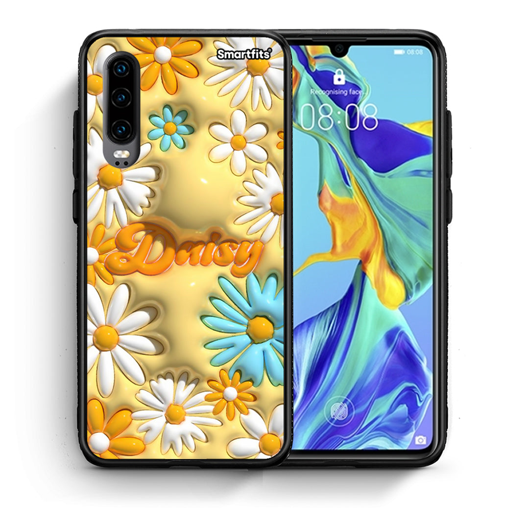 Θήκη Huawei P30 Bubble Daisies από τη Smartfits με σχέδιο στο πίσω μέρος και μαύρο περίβλημα | Huawei P30 Bubble Daisies case with colorful back and black bezels