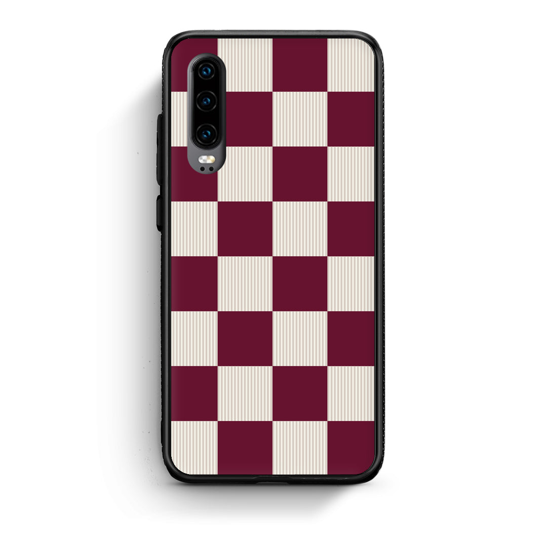 Θήκη Huawei P30 Burgundy and Cream Striped Checks από τη Smartfits με σχέδιο στο πίσω μέρος και μαύρο περίβλημα | Huawei P30 Burgundy and Cream Striped Checks case with colorful back and black bezels