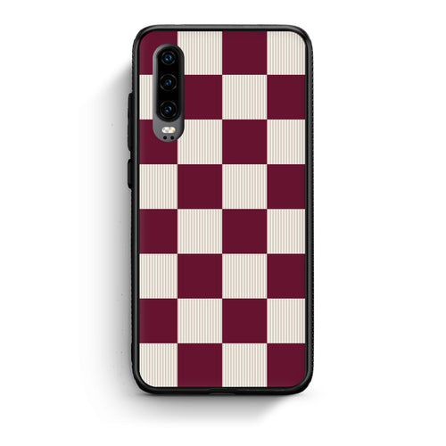 Θήκη Huawei P30 Burgundy and Cream Striped Checks από τη Smartfits με σχέδιο στο πίσω μέρος και μαύρο περίβλημα | Huawei P30 Burgundy and Cream Striped Checks case with colorful back and black bezels