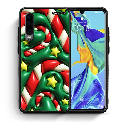 Θήκη Huawei P30 Christmas Bubbles από τη Smartfits με σχέδιο στο πίσω μέρος και μαύρο περίβλημα | Huawei P30 Christmas Bubbles case with colorful back and black bezels
