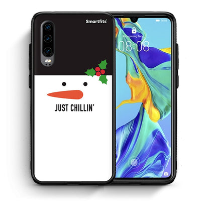 Θήκη Huawei P30 Christmas Chillin από τη Smartfits με σχέδιο στο πίσω μέρος και μαύρο περίβλημα | Huawei P30 Christmas Chillin case with colorful back and black bezels