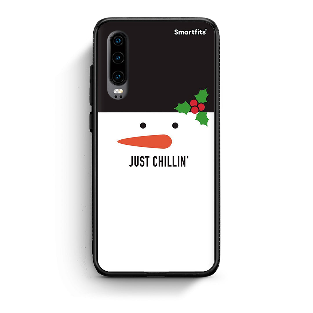 Huawei P30 Christmas Chillin θήκη από τη Smartfits με σχέδιο στο πίσω μέρος και μαύρο περίβλημα | Smartphone case with colorful back and black bezels by Smartfits