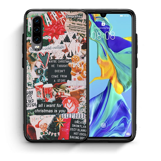 Θήκη Huawei P30 Christmas Happiness από τη Smartfits με σχέδιο στο πίσω μέρος και μαύρο περίβλημα | Huawei P30 Christmas Happiness case with colorful back and black bezels