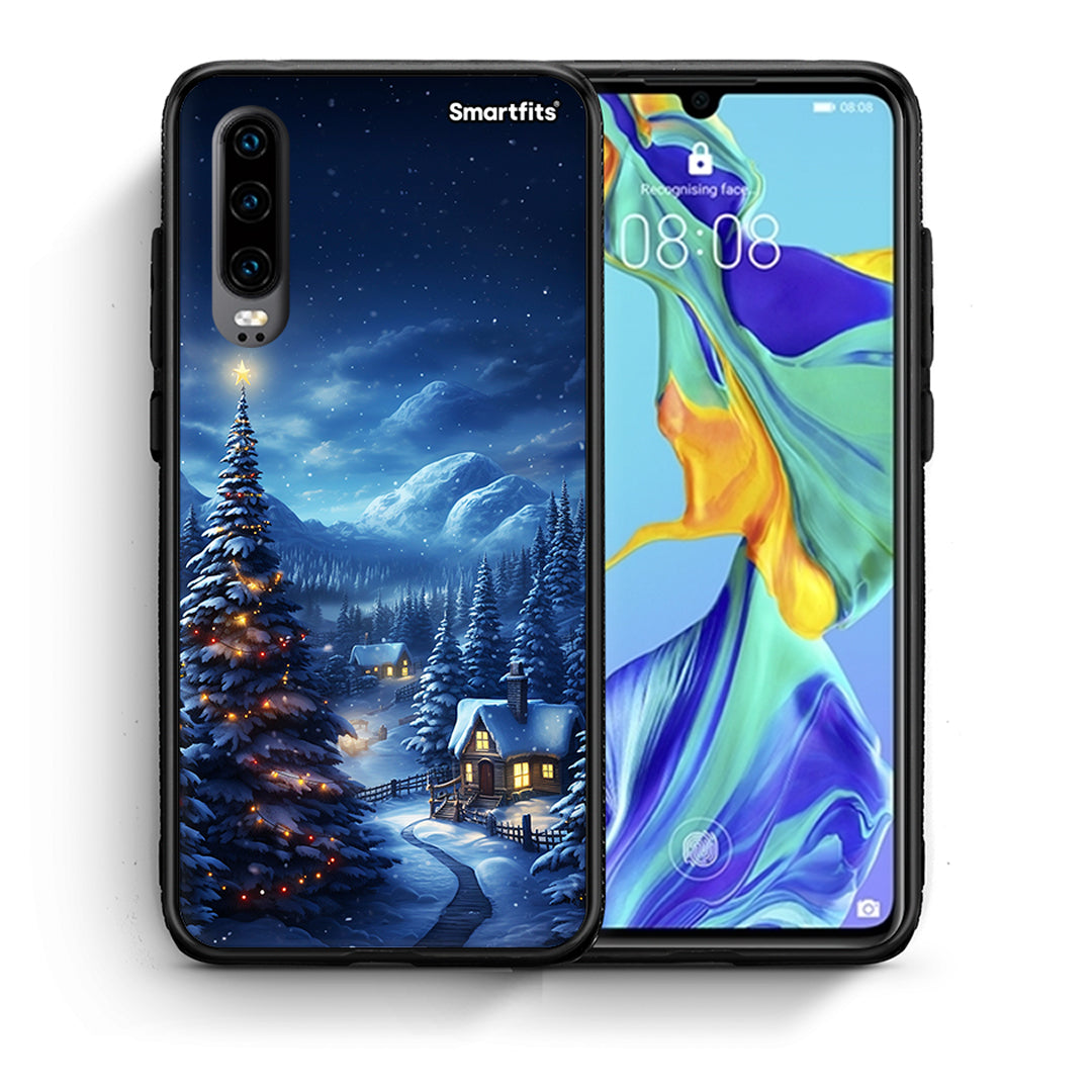 Θήκη Huawei P30 Christmas Scenery από τη Smartfits με σχέδιο στο πίσω μέρος και μαύρο περίβλημα | Huawei P30 Christmas Scenery case with colorful back and black bezels