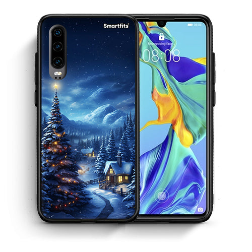 Θήκη Huawei P30 Christmas Scenery από τη Smartfits με σχέδιο στο πίσω μέρος και μαύρο περίβλημα | Huawei P30 Christmas Scenery case with colorful back and black bezels