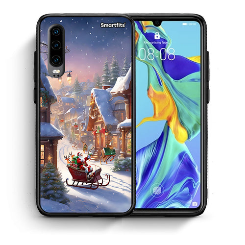 Θήκη Huawei P30 Christmas Snow από τη Smartfits με σχέδιο στο πίσω μέρος και μαύρο περίβλημα | Huawei P30 Christmas Snow case with colorful back and black bezels