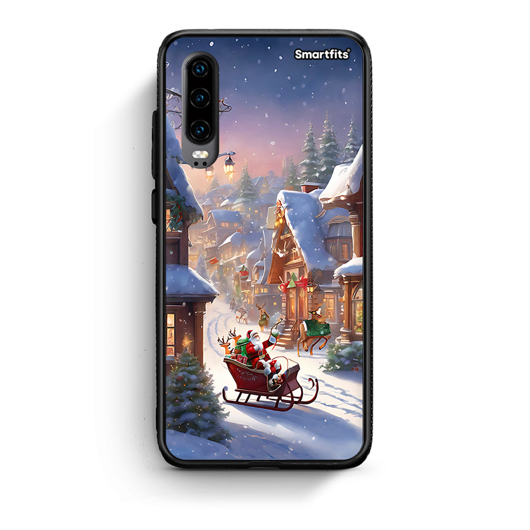 Huawei P30 Christmas Snow θήκη από τη Smartfits με σχέδιο στο πίσω μέρος και μαύρο περίβλημα | Smartphone case with colorful back and black bezels by Smartfits