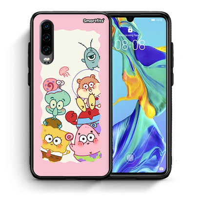 Θήκη Huawei P30 Cute Companion από τη Smartfits με σχέδιο στο πίσω μέρος και μαύρο περίβλημα | Huawei P30 Cute Companion case with colorful back and black bezels