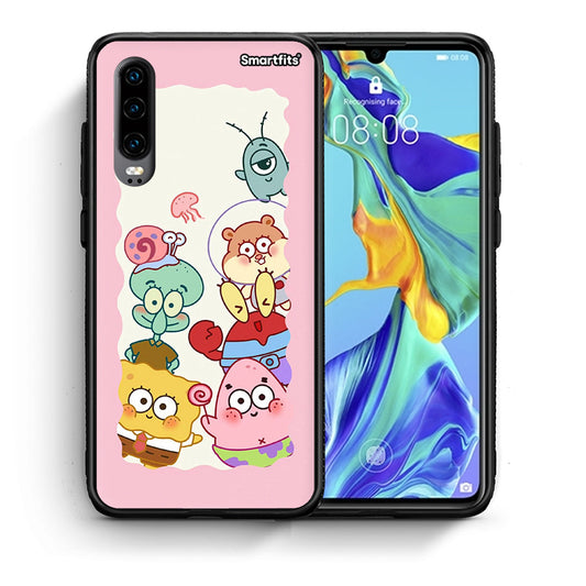 Θήκη Huawei P30 Cute Companion από τη Smartfits με σχέδιο στο πίσω μέρος και μαύρο περίβλημα | Huawei P30 Cute Companion case with colorful back and black bezels