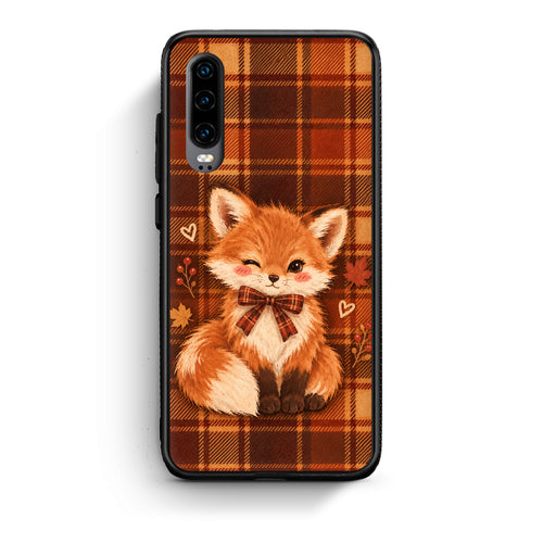Θήκη Huawei P30 Fox on Autumn Tartan από τη Smartfits με σχέδιο στο πίσω μέρος και μαύρο περίβλημα | Huawei P30 Fox on Autumn Tartan case with colorful back and black bezels