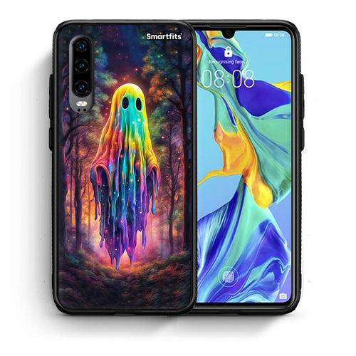 Θήκη Huawei P30 Halloween Ghost από τη Smartfits με σχέδιο στο πίσω μέρος και μαύρο περίβλημα | Huawei P30 Halloween Ghost case with colorful back and black bezels