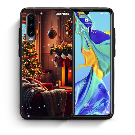 Θήκη Huawei P30 Home For Christmas από τη Smartfits με σχέδιο στο πίσω μέρος και μαύρο περίβλημα | Huawei P30 Home For Christmas case with colorful back and black bezels