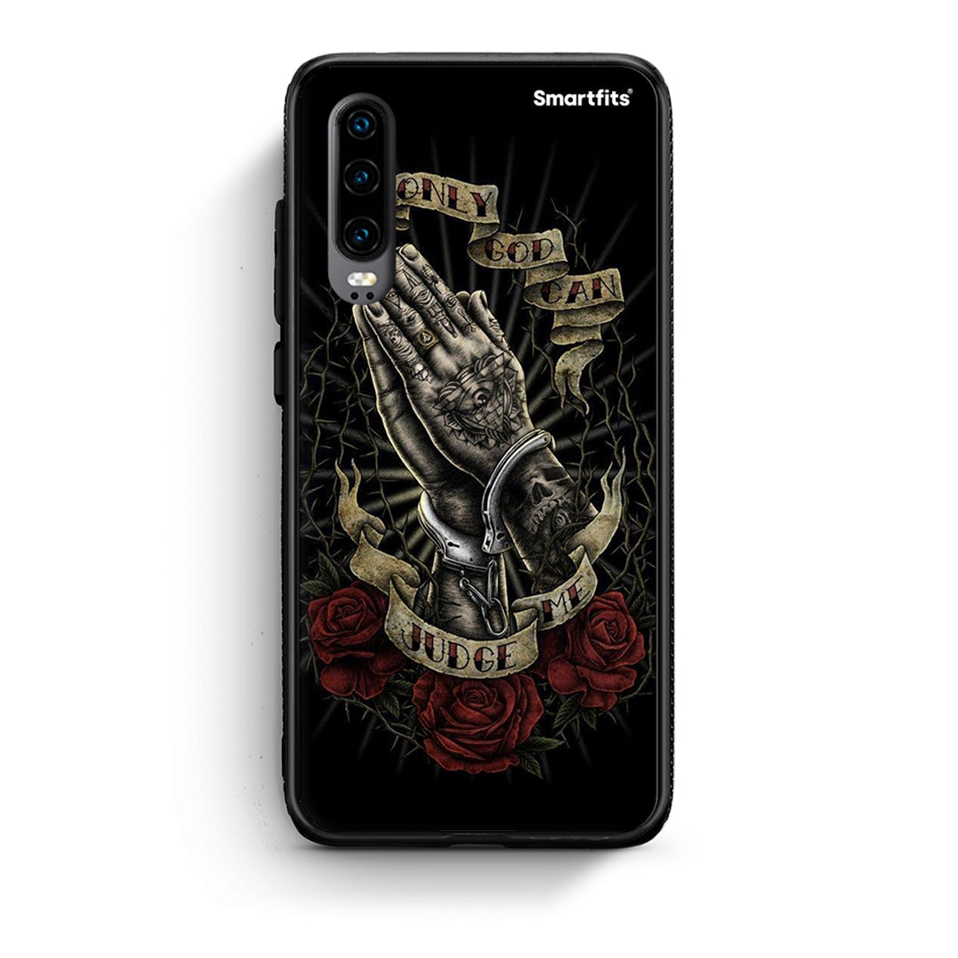 Huawei P30 Judge By God θήκη από τη Smartfits με σχέδιο στο πίσω μέρος και μαύρο περίβλημα | Smartphone case with colorful back and black bezels by Smartfits