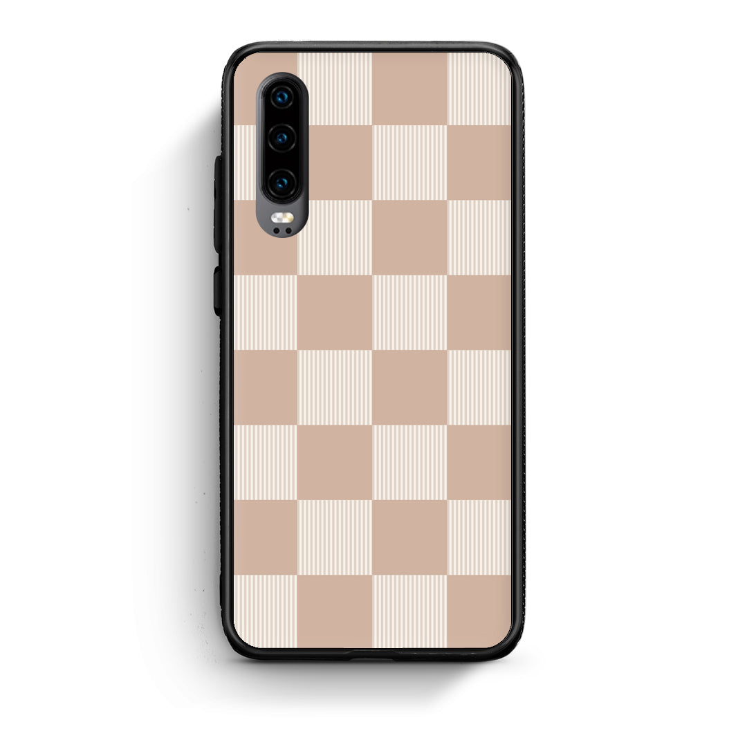 Θήκη Huawei P30 Latte and Cream Striped Checks από τη Smartfits με σχέδιο στο πίσω μέρος και μαύρο περίβλημα | Huawei P30 Latte and Cream Striped Checks case with colorful back and black bezels