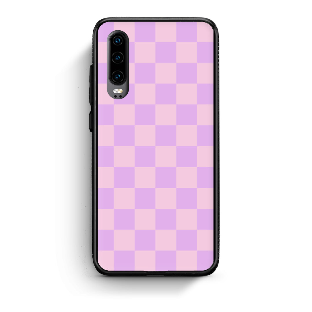 Θήκη Huawei P30 Lavender and Pink Checkerboard από τη Smartfits με σχέδιο στο πίσω μέρος και μαύρο περίβλημα | Huawei P30 Lavender and Pink Checkerboard case with colorful back and black bezels
