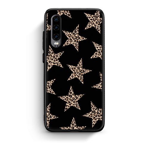 Θήκη Huawei P30 Leopard Stars on Black από τη Smartfits με σχέδιο στο πίσω μέρος και μαύρο περίβλημα | Huawei P30 Leopard Stars on Black case with colorful back and black bezels