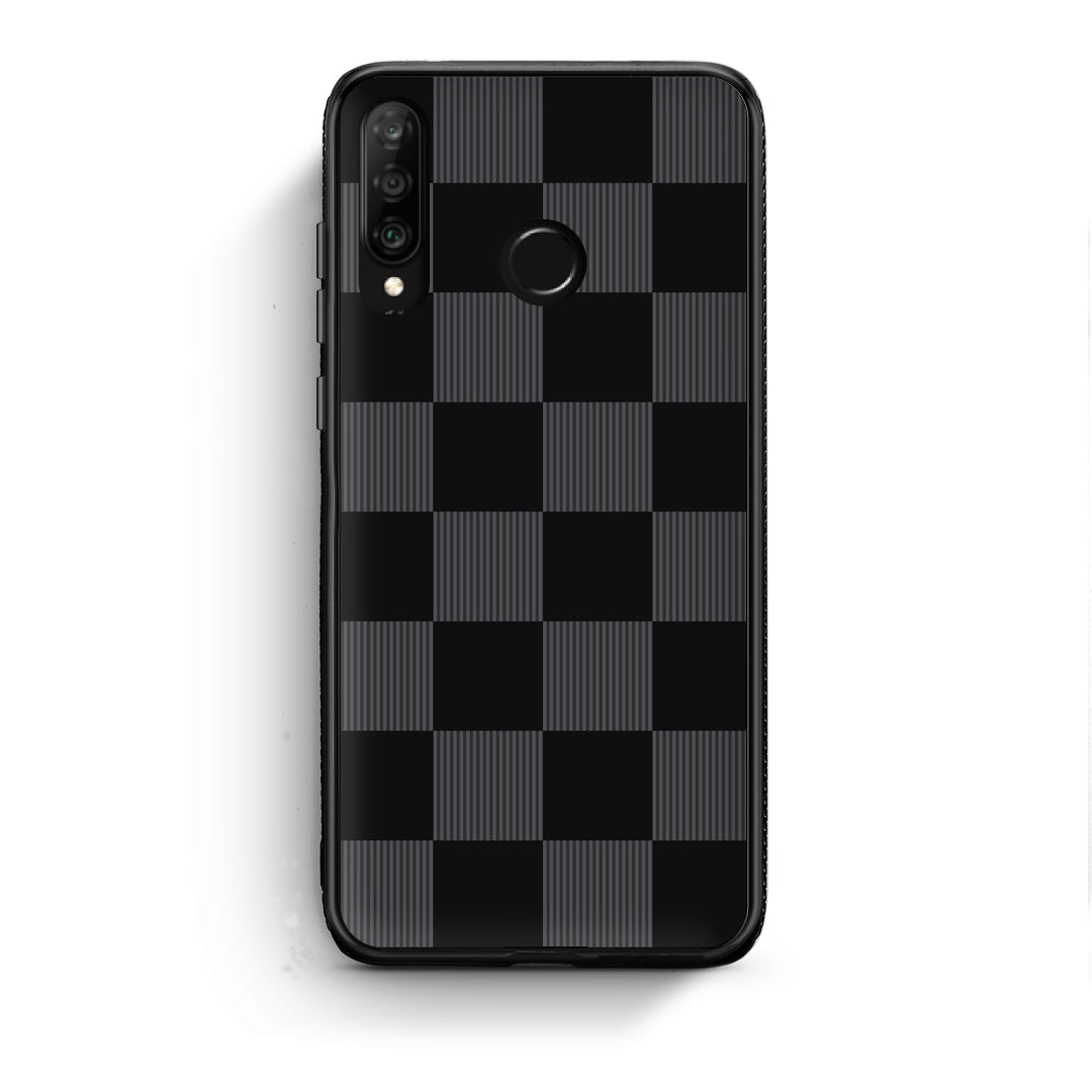 Θήκη Huawei P30 Lite Black and Charcoal Striped Checks από τη Smartfits με σχέδιο στο πίσω μέρος και μαύρο περίβλημα | Huawei P30 Lite Black and Charcoal Striped Checks case with colorful back and black bezels