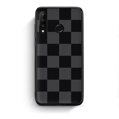 Θήκη Huawei P30 Lite Black and Charcoal Striped Checks από τη Smartfits με σχέδιο στο πίσω μέρος και μαύρο περίβλημα | Huawei P30 Lite Black and Charcoal Striped Checks case with colorful back and black bezels