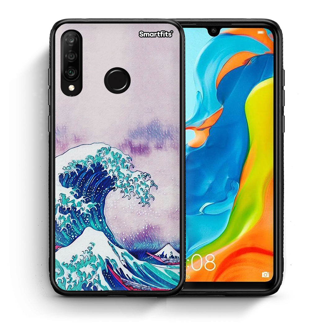 Θήκη Huawei P30 Lite Blue Waves από τη Smartfits με σχέδιο στο πίσω μέρος και μαύρο περίβλημα | Huawei P30 Lite Blue Waves case with colorful back and black bezels